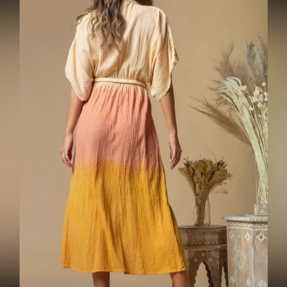 Z&L EUROPE Deep V-Neck Tassel Rope Belt Ombre Maxi Dress / Swim Cover Up - Picture 2 of 10